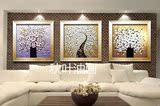 新款油画发财树简约欧式三拼花卉客厅沙发玄关壁画装饰画家居饰品