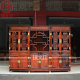 红木家具 老挝大红酸枝雕刻梅兰竹菊三组合书柜/实木书橱明清古典