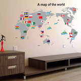 DIY可移除墙贴家装客厅办公室教室装饰贴纸壁贴壁纸世界地图国旗