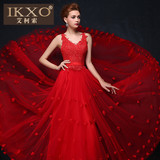 IKXO2015新款晚礼服女士长款宴会礼服新娘红色敬酒服年会小礼服夏