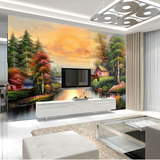 3D大型壁画欧式油画田园小屋电视客厅卧室餐厅背景墙壁纸自然风景