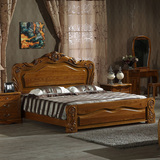 高档中式床现代双人实木橡木床1.8米2*2.2-2.4米高箱储物加宽大床