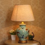 中式陶瓷台灯地中海复古中式青花瓷花瓶 客厅卧室床头灯 LED台灯