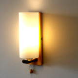 现代简约卧室床头灯 创意个性led壁灯美式过道木质拉绳开关灯