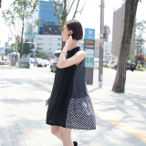 特：韩国代购 俏皮又优雅的拼接波点水玉背心连衣裙