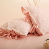 韩国版100%纯棉粉色蕾丝花边枕套48*74单人全棉枕头套单只一对拍2
