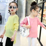 女童2016春款低领针织衫韩版时尚外穿休闲线衫套头中长款薄毛衣