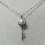 千凝天然淡水珍珠项链吊坠仙女棒纯银镀白金爆款特价正圆10-11mm