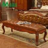 欧式床尾凳美式实木换鞋凳子真皮沙发长凳法式床榻床头凳包邮