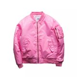 纯色MA1空军飞行员夹克棒球服女嫩粉色棉衣外套夹棉加厚秋冬潮男