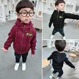 15秋冬新款韩版男女童小童宝宝童装时尚纯色字母加绒加厚连帽外套