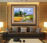 客厅横幅欧式手工有框装饰画纯手绘山水风景麦田丰收油画酒店配画