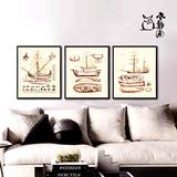 厅装饰画背景墙画欧式餐厅挂画书房壁画卧室床头画复古美式帆船客