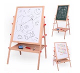 儿童实木画板宝宝支架式写字板可升降双面磁性画板画架黑板3--7岁