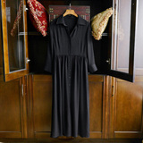 欧美高端大牌外贸原单女装长裙 欧洲站加厚重磅真丝黑色连衣裙