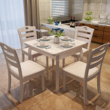小户型伸缩餐桌地中海实木可折叠餐桌椅组合4人长方形小方桌