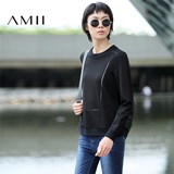 Amii女装卫衣2016秋装新品牌长袖纯色圆领罗纹套头极简主义自营店