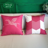 粉色飞马靠垫套45含芯抱枕套棉麻办公室现代简约布艺创意沙发搭配