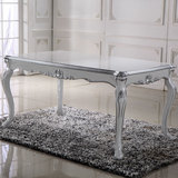 欧式餐桌椅组合新古典餐桌白色实木雕花长方桌别墅酒店客厅餐桌椅