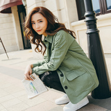 2016最新款工装风衣外套女装韩版修身显瘦军绿色秋季百搭上衣