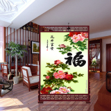 中式现代屏风时尚卧室客厅 玄关隔断 实木镂空 单扇座屏 花开富贵