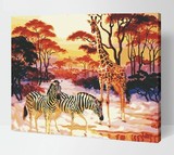数字油画diy包邮风景手绘画热带雨林斑马长颈鹿40*50 50*60 60*75