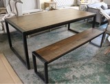 美式乡村 LOFT实木餐桌长凳铁艺做旧桌椅会议桌写字桌办公桌