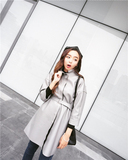 【BE】韩版修身显瘦九分袖气质中长款PU皮纯色皮衣外套女潮