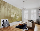 手绘欧式复古麋鹿鹿角 客厅电视背景墙壁纸 个性创意卧室壁画
