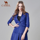 Camel/骆驼女装新款开衫外套 七分袖纯色几何提花修身小西装外套