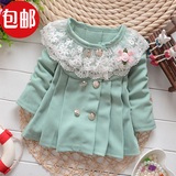 包邮春季女宝宝衣服装韩版可爱婴儿上衣薄外套长袖开衫双排扣蕾丝