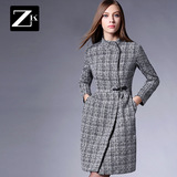 ZK女装2016冬装新款毛呢外套纯色修身显瘦单排扣中长款呢子大衣潮