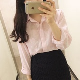 爱自拍的女生！韩国女装代购2016夏款超宽松休闲V领带兜衬衫特。