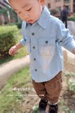 2016春童装新款精品韩版原单蓝色长袖衬衫休闲男童套装女童儿童