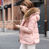 2015韩版新款真貉子毛领羽绒服女 短款斗篷型A字大码修身加厚外套