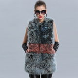 2015新款羊羔毛皮草马甲中长款潮女装羊毛毛背心外套撞色修身显瘦