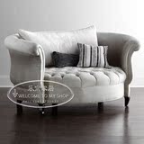 定制新款新古典布艺单人圆形沙发美式 欧式复古高档实木布艺沙发