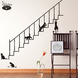 个性创意客厅墙贴 抽象立体黑色欧式贴纸画 假楼梯小猫咪家居装饰