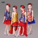 六一新款儿童中国风拖尾旗袍女童蓬蓬纱裙主持人晚礼服钢琴演出服