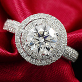 盛尊珠宝50分群镶钻戒女正品圆形钻石戒指求婚1克拉裸钻定制