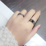 复古食指戒指女饰品日韩国潮人个性简约钛银欧美仿黑玛瑙水晶指环