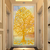 3D立体玄关壁纸 客厅背景墙 过道壁画 竖版 走廊壁纸墙纸 发财树