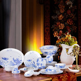 传统青花瓷景德镇九域陶瓷56头骨瓷餐具套装 釉中彩碗碟盘整套