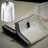 丹麦金属法式袖扣衬衫 男长袖 修身纯色法式白衬衫外贸原单剪标