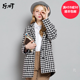 乐町2015冬装新款女装韩版中长款毛呢外套格子妮子大衣CWBB44515
