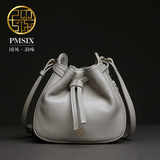 Pmsix2016夏季时尚单肩女包头层牛皮极简中国风迷你水桶包小包包