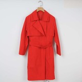 AMASS阿玛施旗舰店女装2015秋新款红色中长款大衣风衣女外套