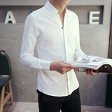 韩版男士修身棉麻英伦潮流春装亚麻衬衫长袖衬衣春款立领休闲青年