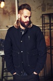 韩国代购 QUIETIST 2015冬季男女 毛领加厚保暖工装外套夹克 深蓝