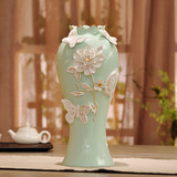欧式玉瓷雕花蝴蝶陶瓷花瓶 客厅桌面装饰工艺品摆件高档结婚礼物